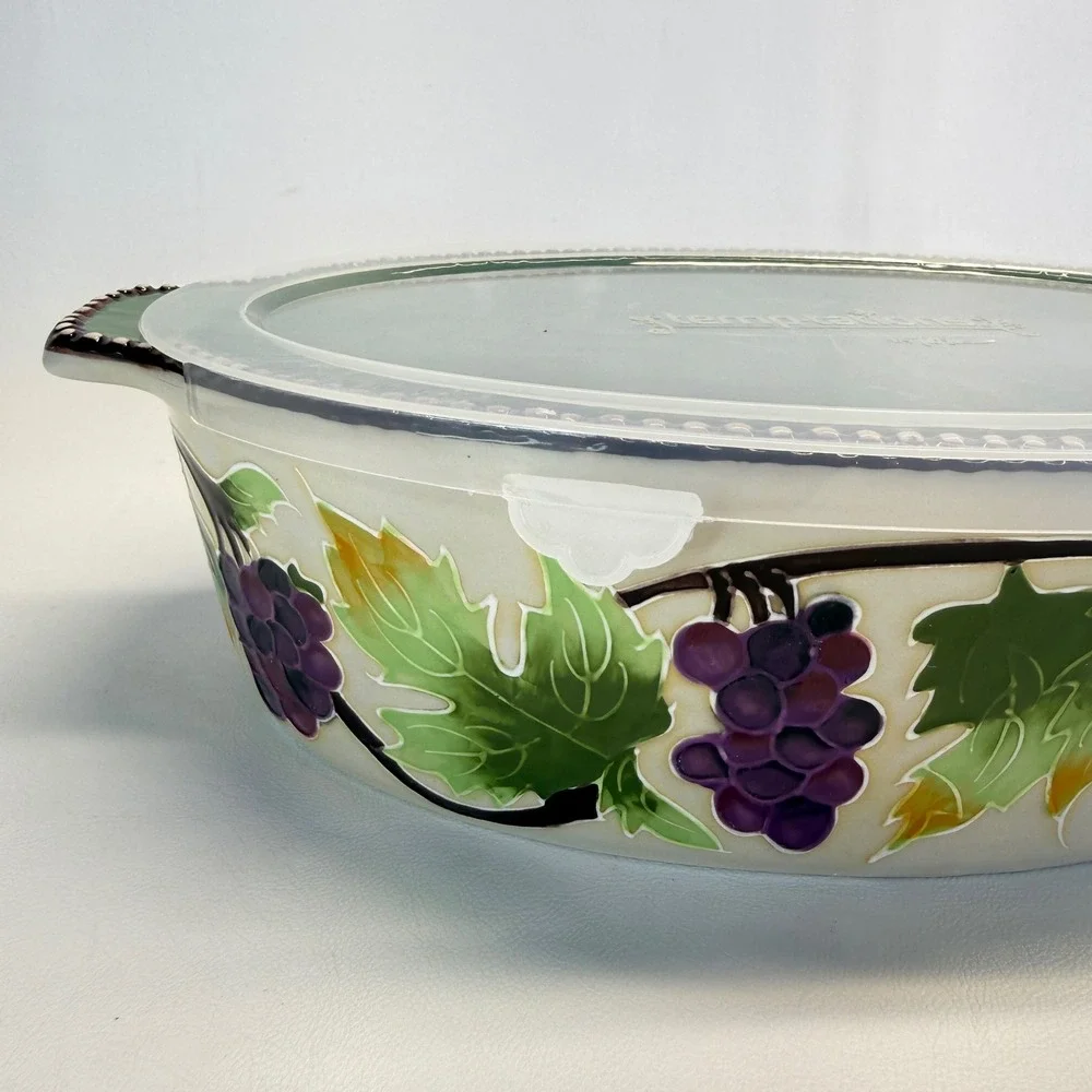 Temp-tations by Tara 3QT Oval Baker Grape Vine Ceramic Dish Lid BS-LX-863359